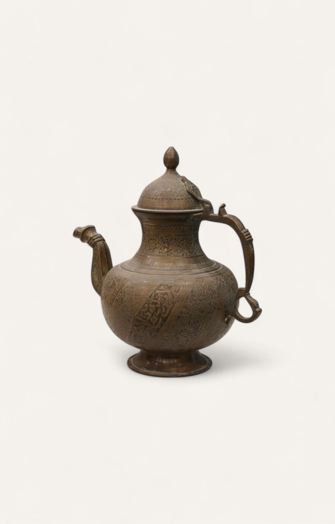 Antique Handcarved Brass Teapot with Arabic Calligraphy & Floral Motifs Antique Table Décor