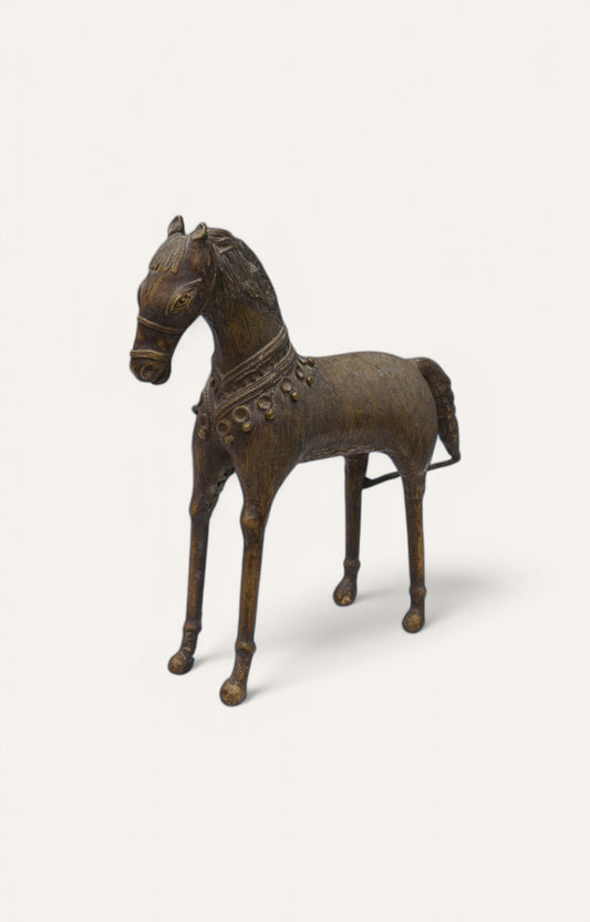 Brass Dokra Tribal Horse Figurine Table Décor