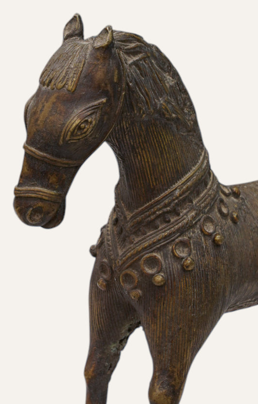 Brass Dokra Tribal Horse Figurine Table Décor
