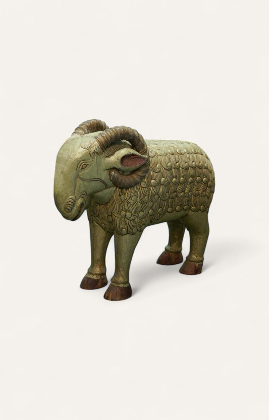 Hand Carved Ram Vintage Brass Statue