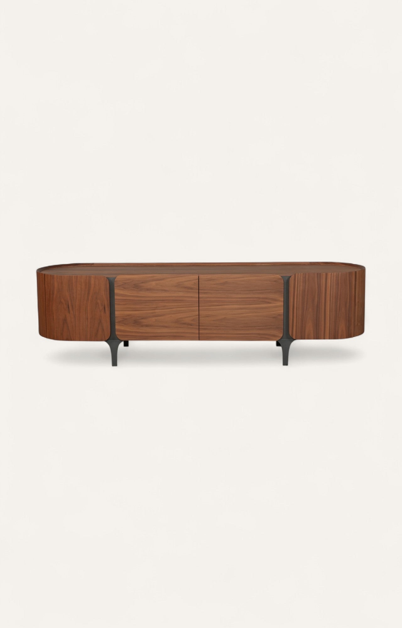 Modern Walnut Sideboard with Curved Edges and Metal Legs