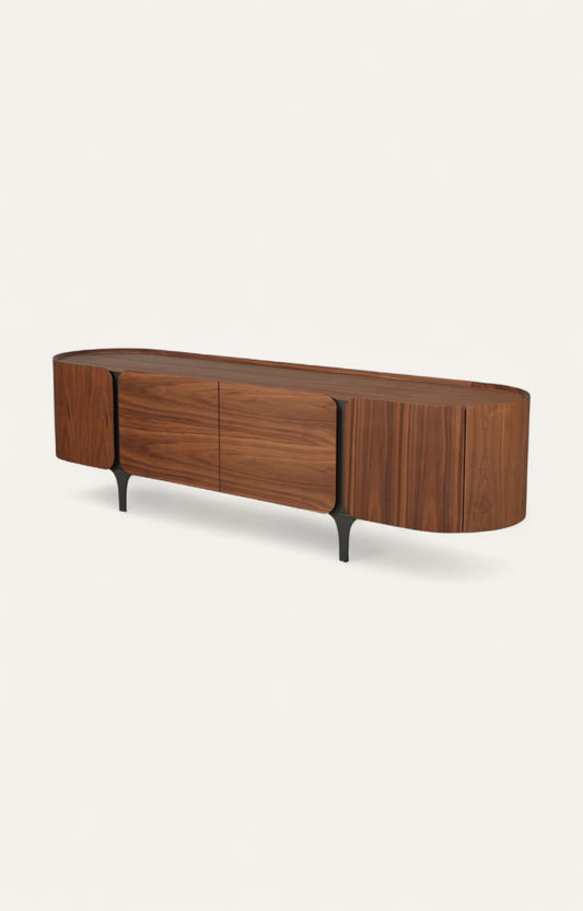 Modern Walnut Sideboard with Curved Edges and Metal Legs
