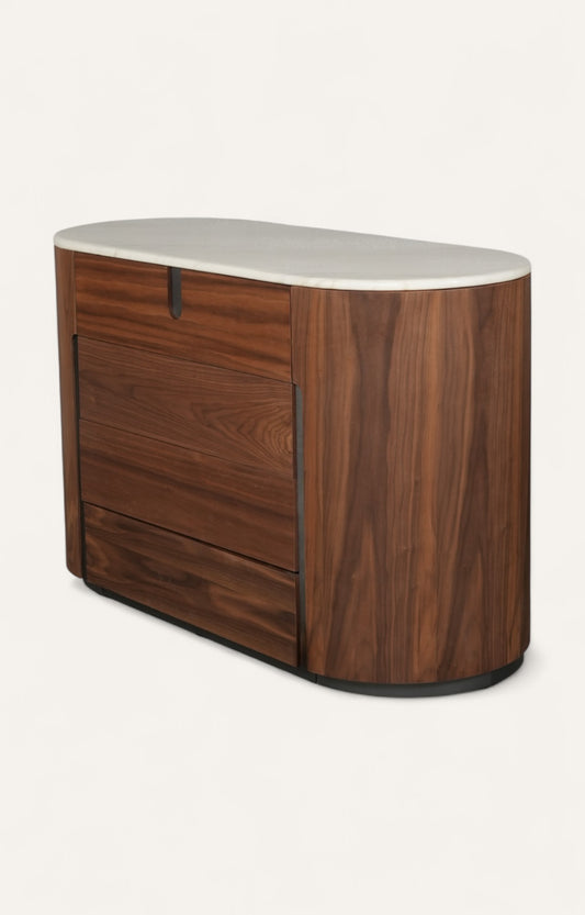 Oval Walnut Sideboard with Marble Top