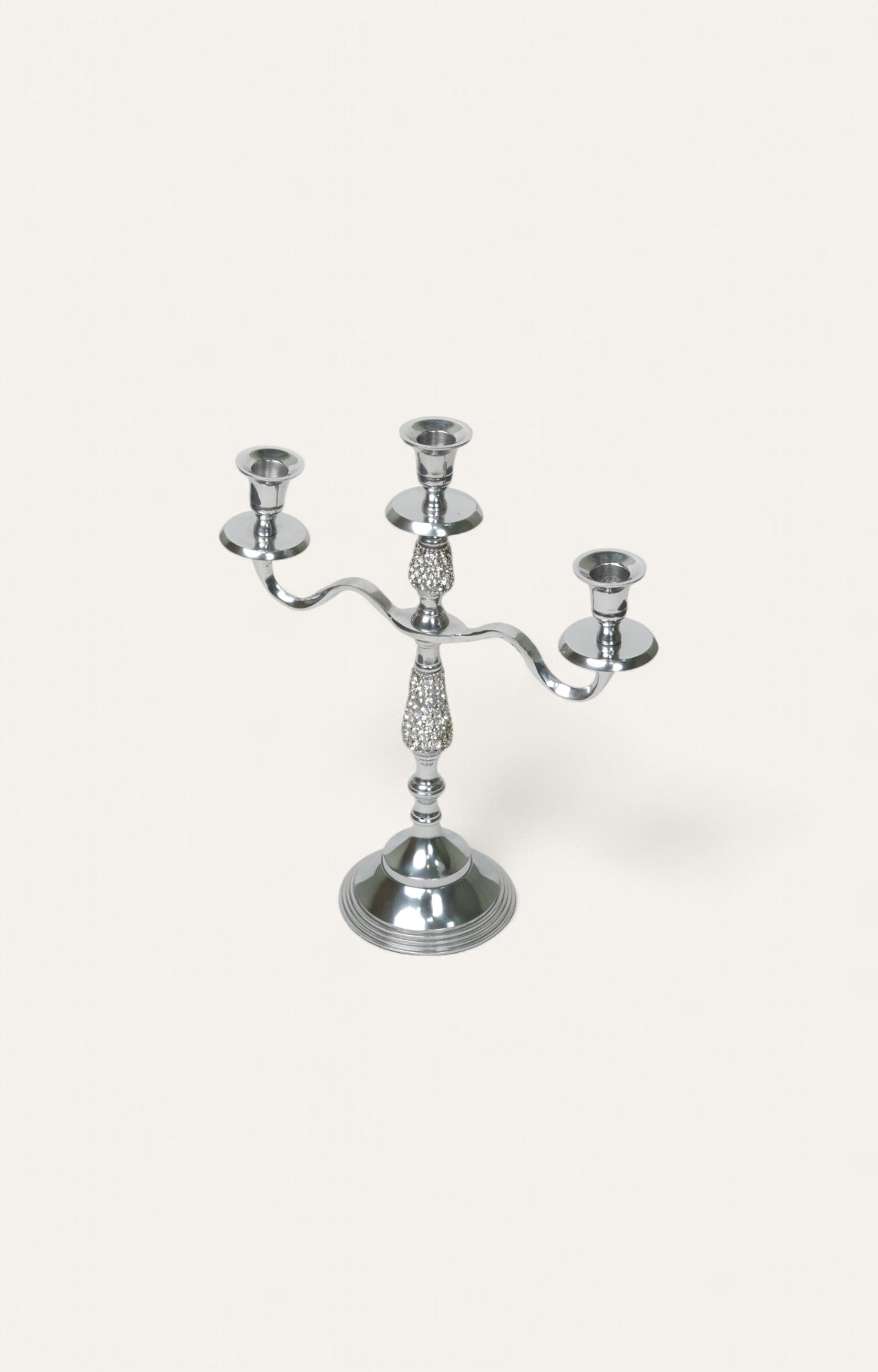 Electroplated 3-arm Victorian-style candle holder with crystals 
