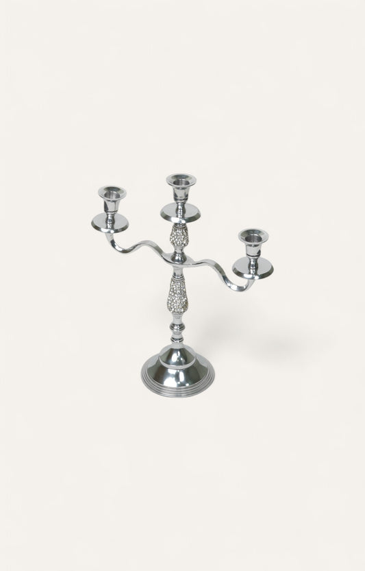 Electroplated 3-arm Victorian-style candle holder with crystals 