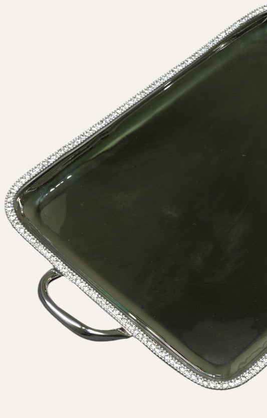 Crystal Border Metal Tray with Handles