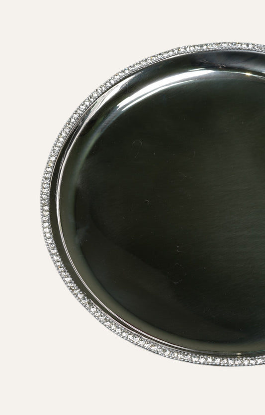 Crystal-Studded Round Metal Serving Plate