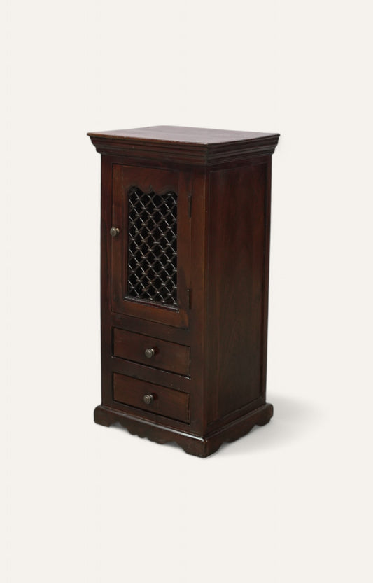 Lattice Tall Wooden Side Cabinet with Drawers