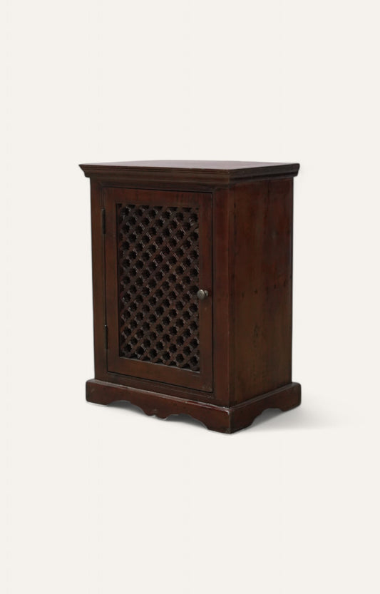 Lattice Wooden Side Cabinet with Door Storage