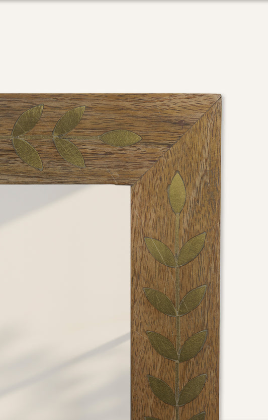 Wooden Brass Inlay Framed Mirror