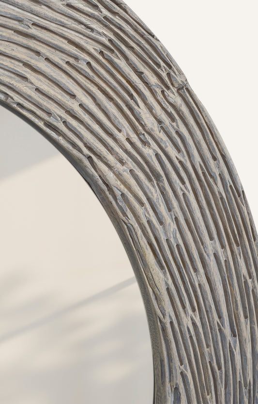 Ribbed Wood round Framed Mirror