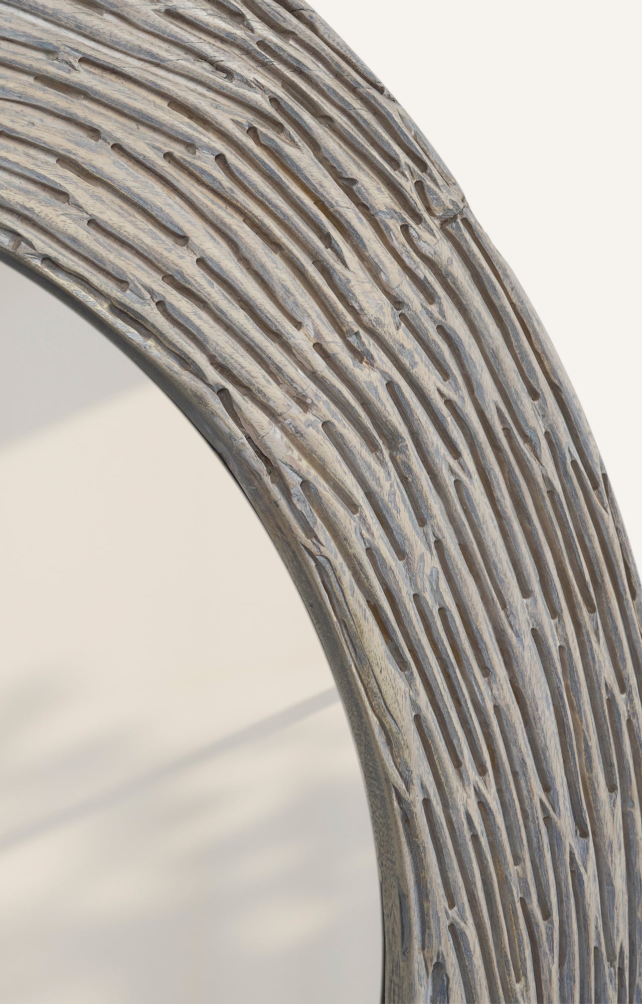 Ribbed Wood round Framed Mirror