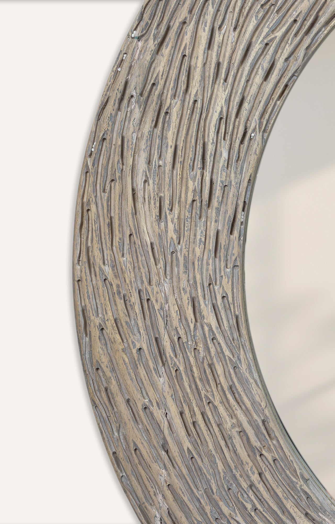 Ribbed Wood round Framed Mirror
