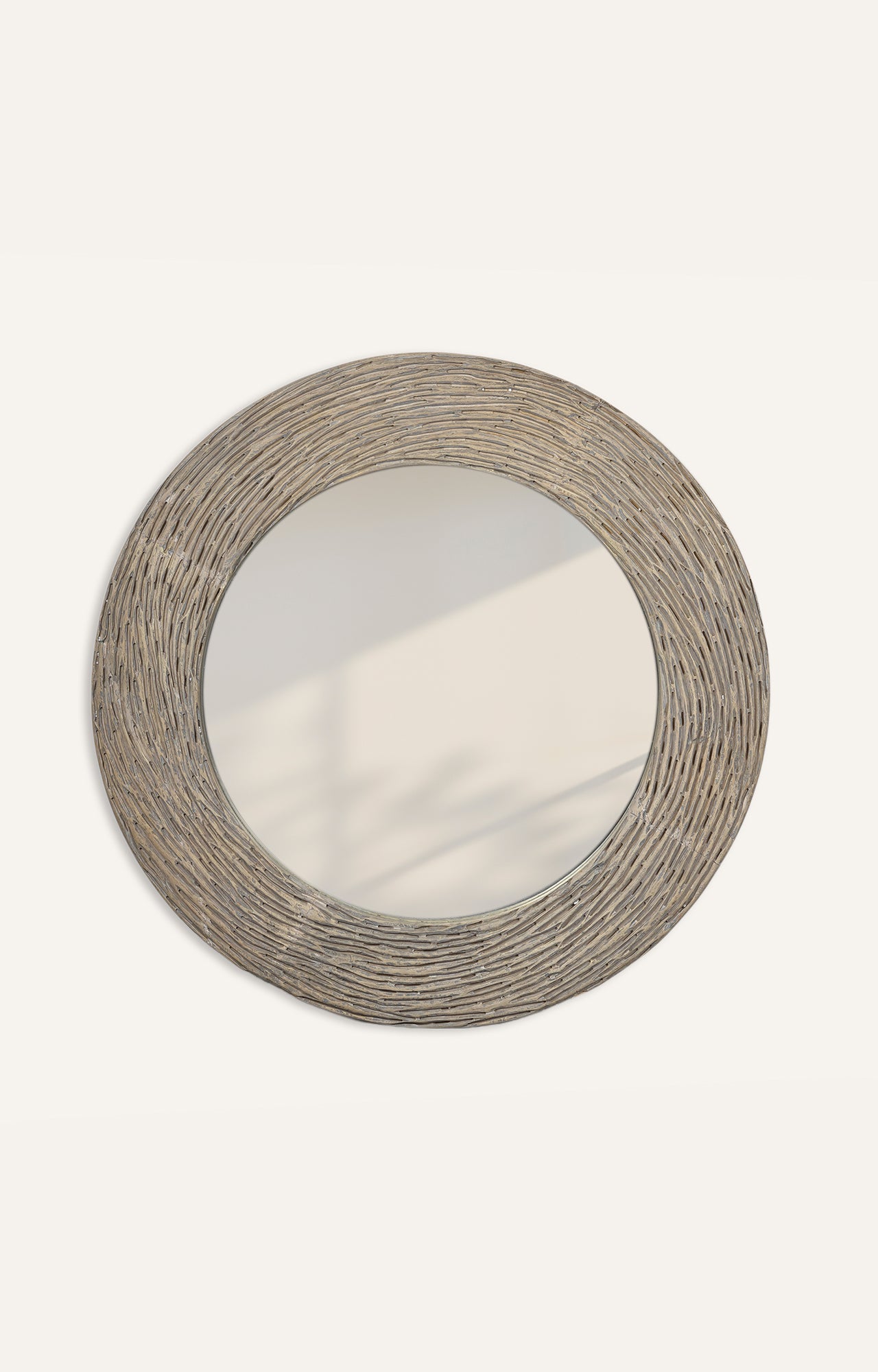 Ribbed Wood round Framed Mirror
