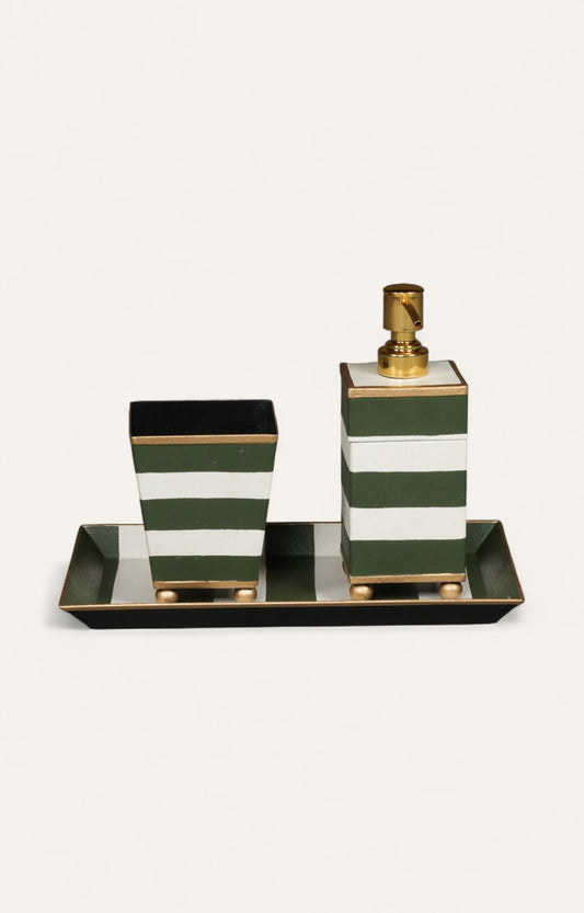 Striped Ceramic Bath Accessory Set of 3