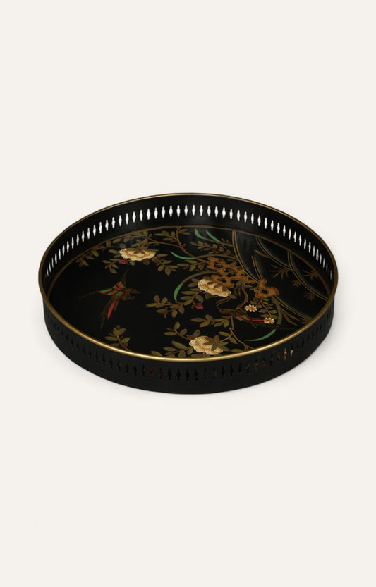 Black Floral Chinoiserie Serving Tray