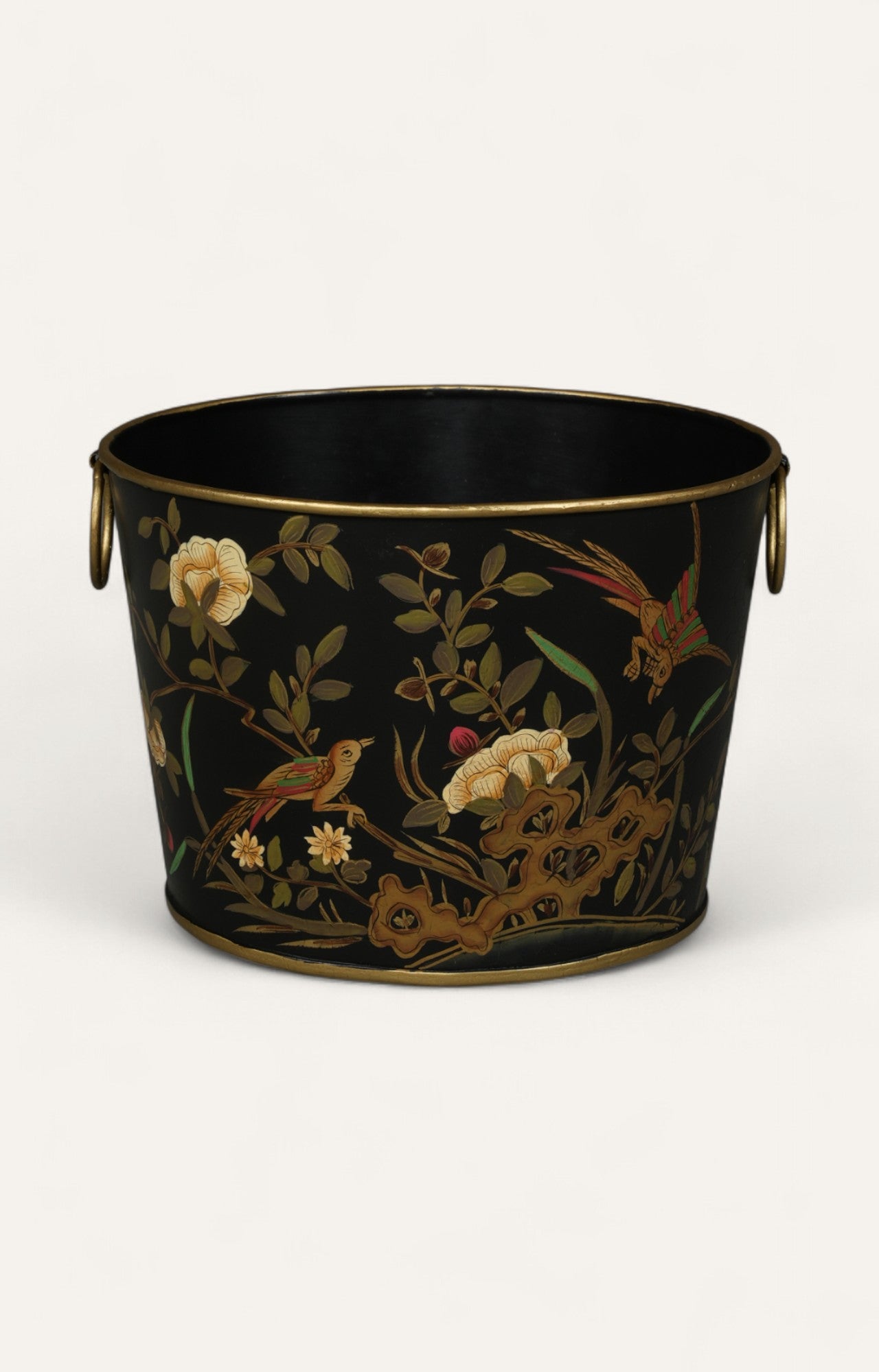 Black Chinoiserie Floral Metal Bucket