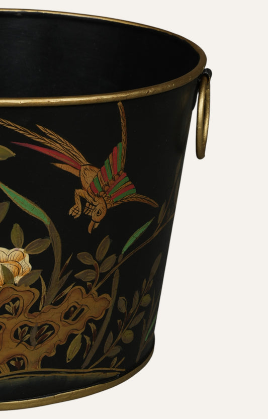 Black Chinoiserie Floral Metal Bucket
