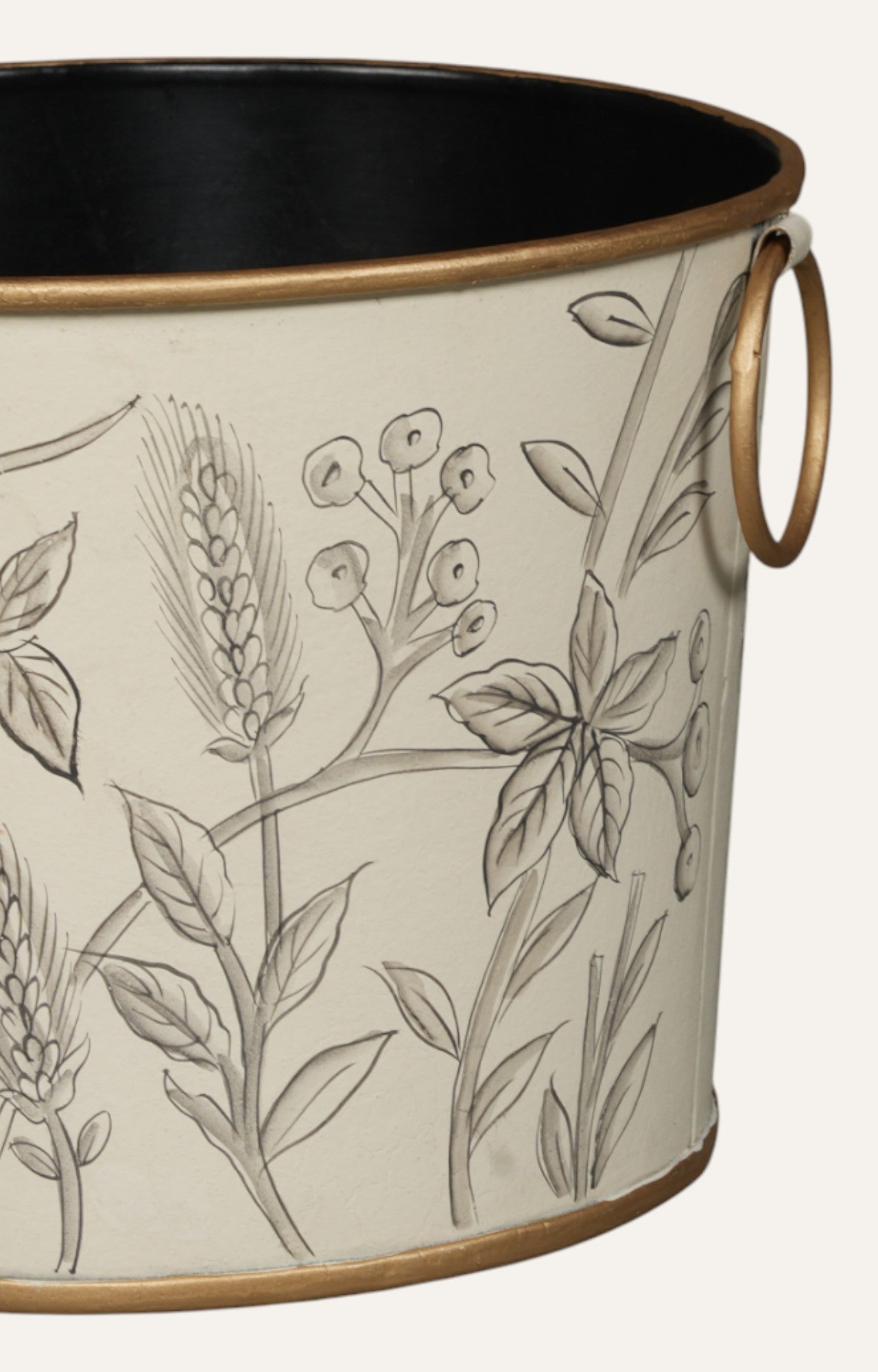 Monochrome Botanical Bird Metal Bucket- Big