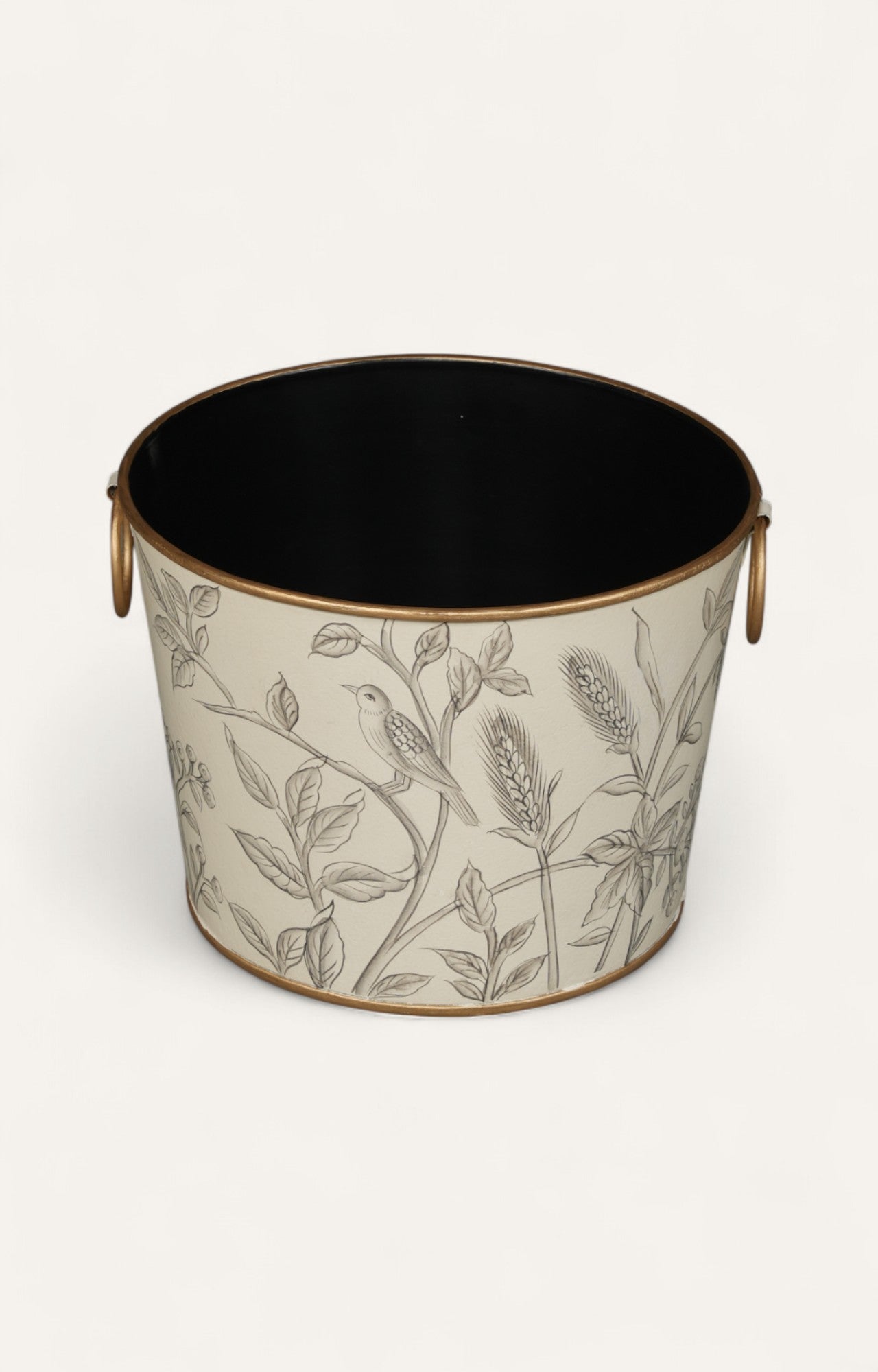 Monochrome Botanical Bird Metal Bucket- Small