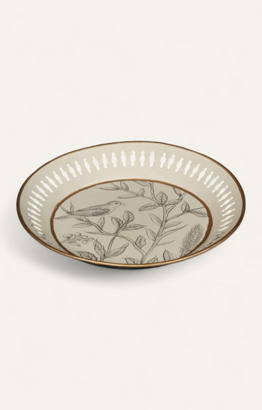 Monochrome Botanical Bird Decorative Metal Tray