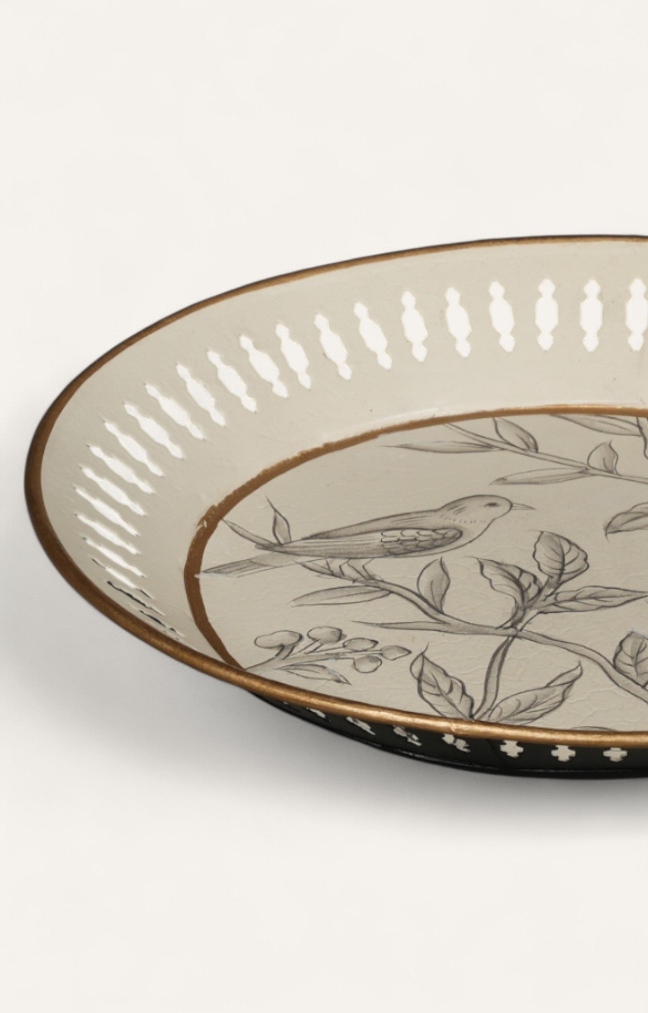 Monochrome Botanical Bird Decorative Metal Tray