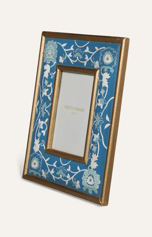 Blue Floral Hand-Painted Picture Frame