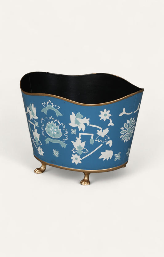 Blue Floral Decorative Metal Storage with Feet