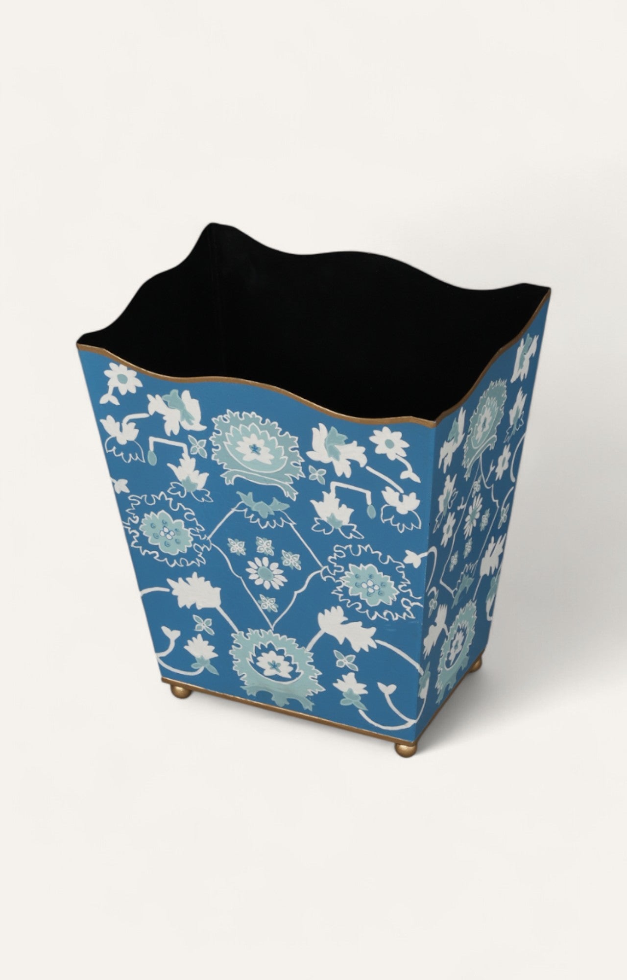 Blue Floral Square Metal Waste Bin