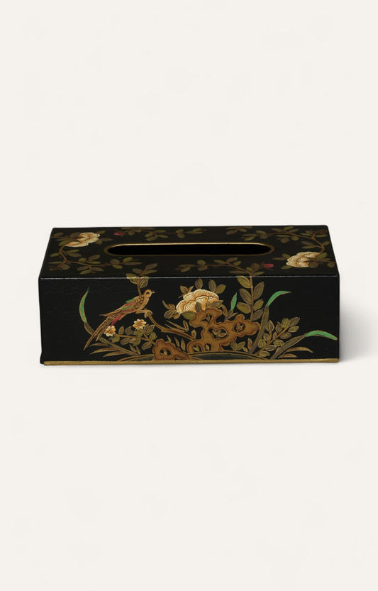 Black Chinoiserie Rectangular Tissue Box Cover