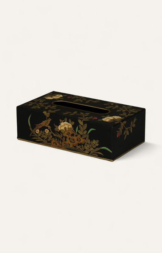 Black Chinoiserie Rectangular Tissue Box Cover