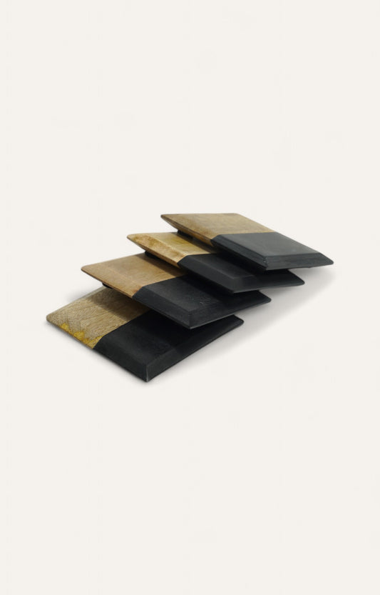 Dual-Tone Marble & Wood Coaster Set (Set of 4 pcs)