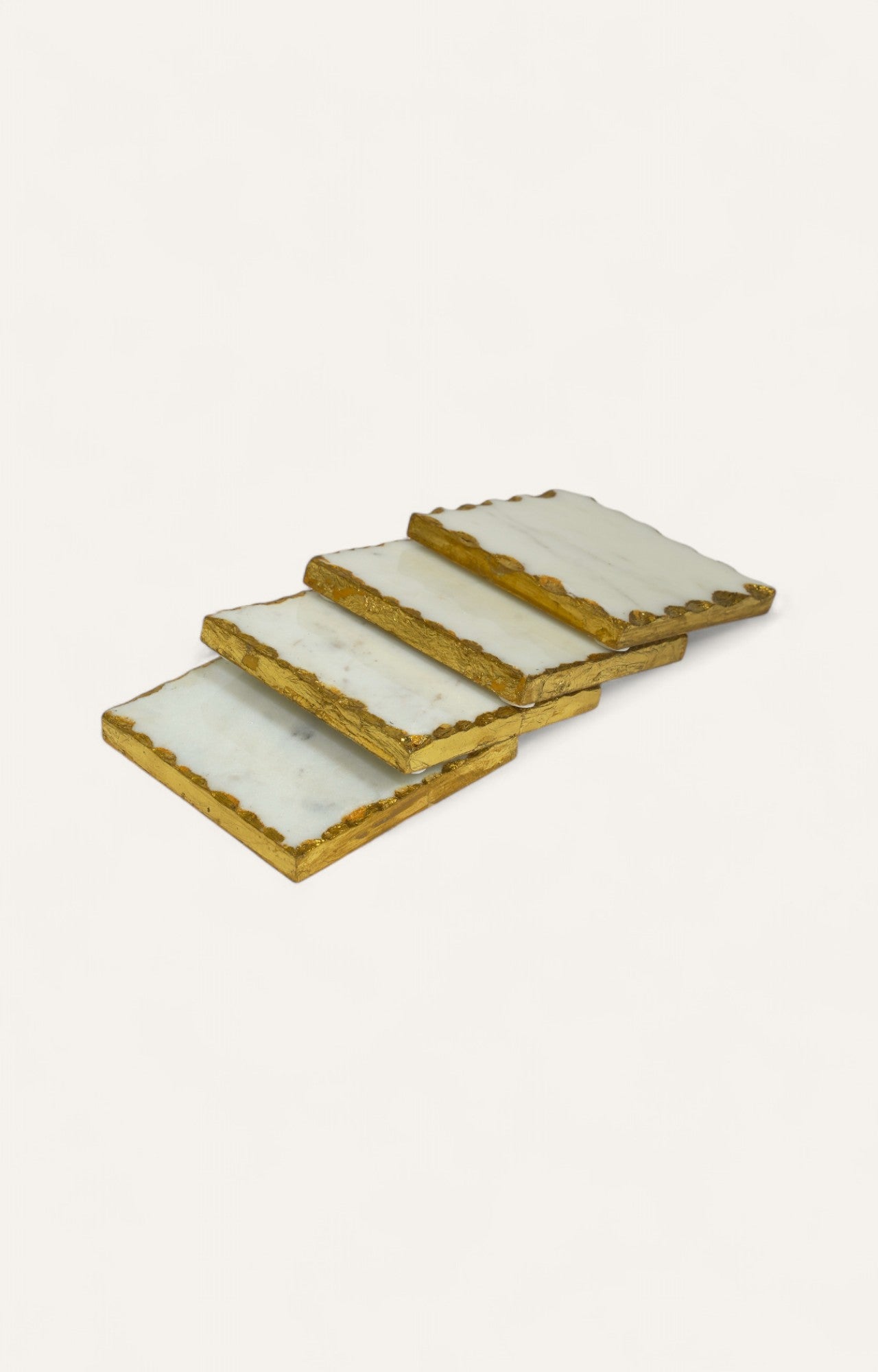 Square Marble Coasters with Golden Edges (Set of 4 pcs)