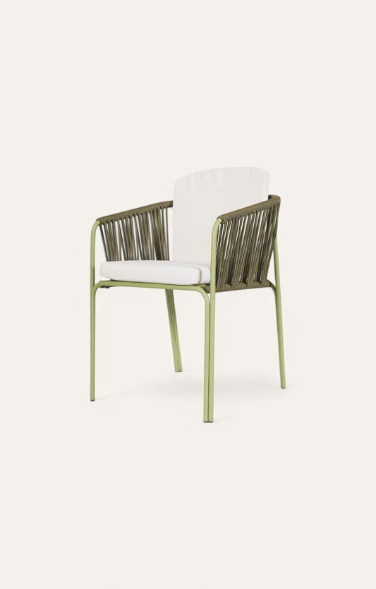 Olive Green Metal with Nylon Ropes Outdoor Armchair