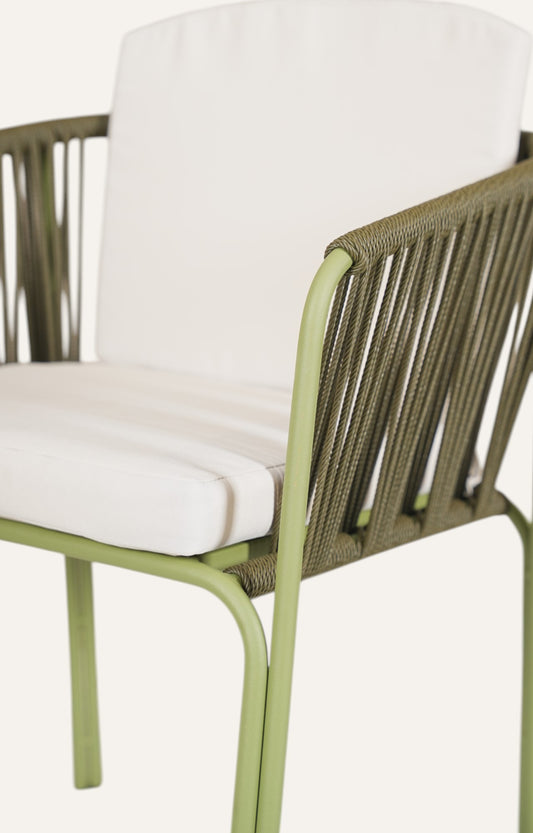Olive Green Metal with Nylon Ropes Outdoor Armchair