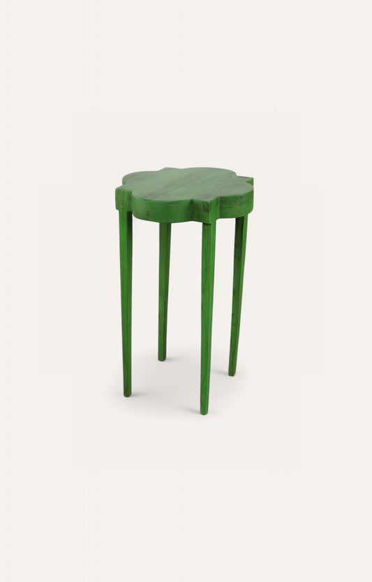 Green Abstract Top Wooden Side Table