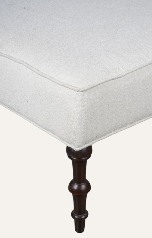 Traditional Ottoman with Cream Upholstery and Dark Turned Legs