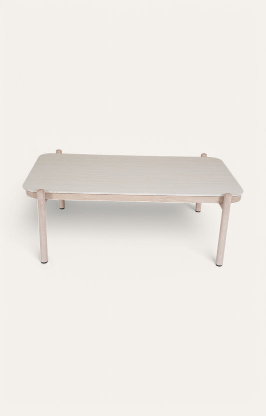 Sandy White and Natural Metal Outdoor Coffee Table