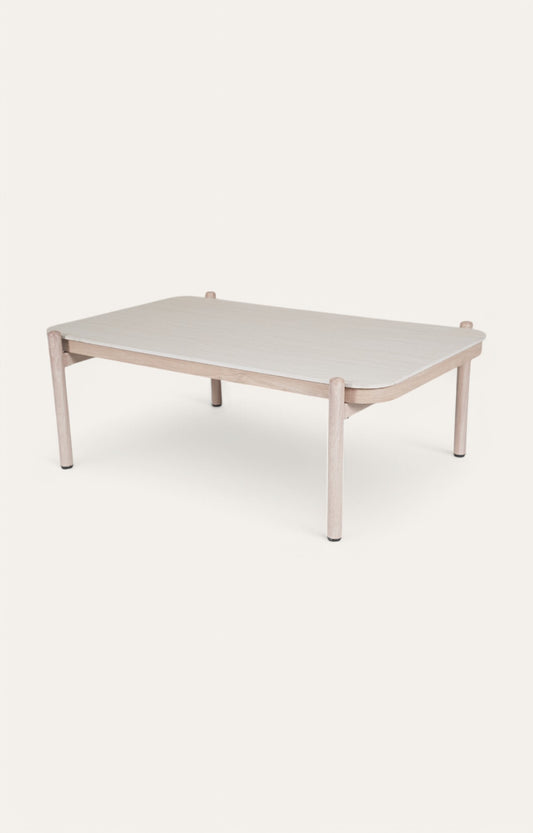 Sandy White and Natural Metal Outdoor Coffee Table