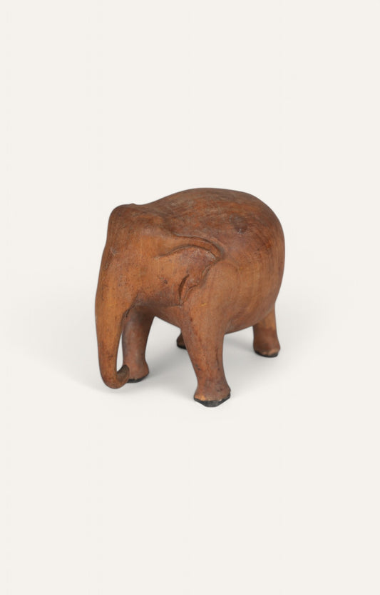 Miniature Vintage Elephant in Natural Teak