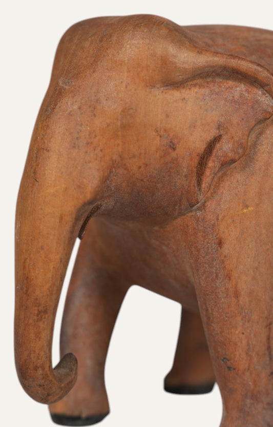 Miniature Vintage Elephant in Natural Teak