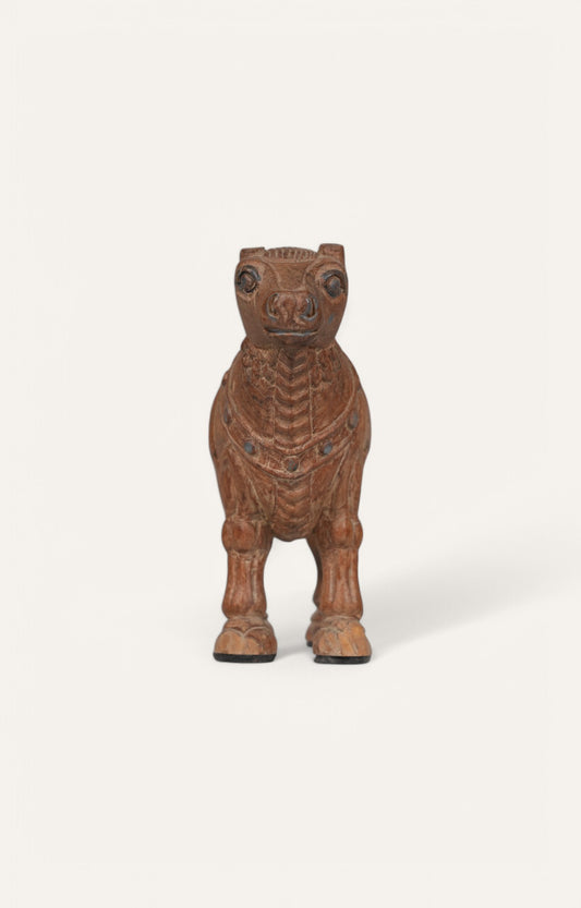 Vintage Handcarved Wooden Bull Figurine
