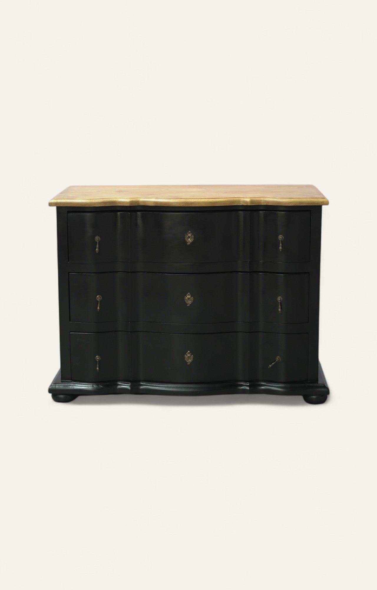 Vintage Black Serpentine Chest of Drawers