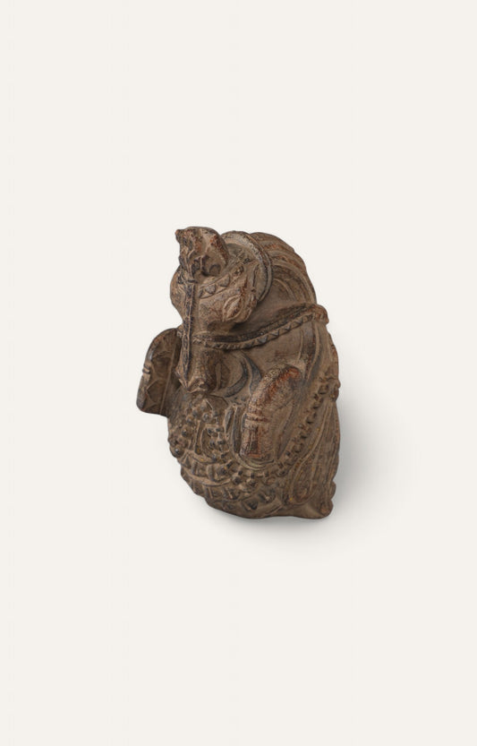 Ganesha Head Figurine in Vintage Teak