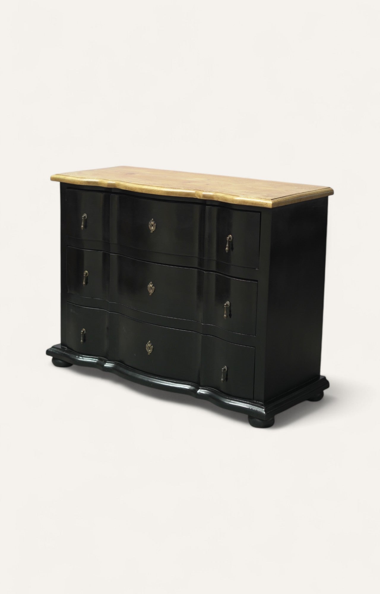 Vintage Black Serpentine Chest of Drawers