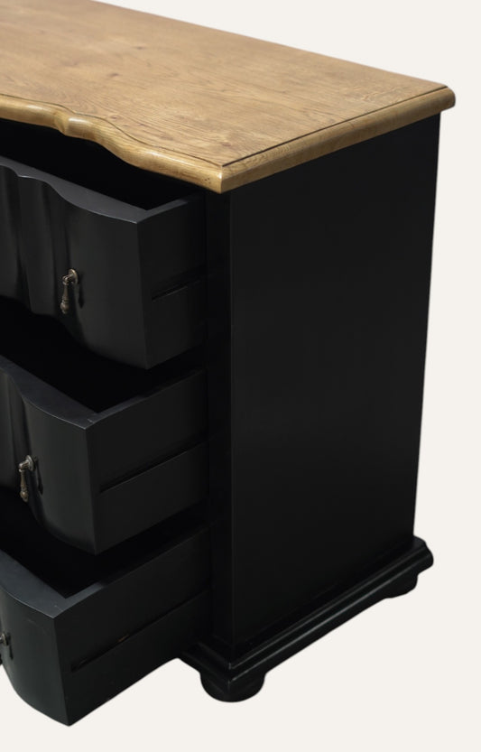 Vintage Black Serpentine Chest of Drawers