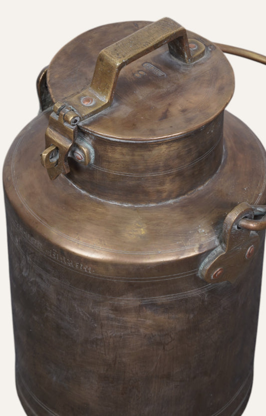 Vintage Brass Milk Can with Script Detailing