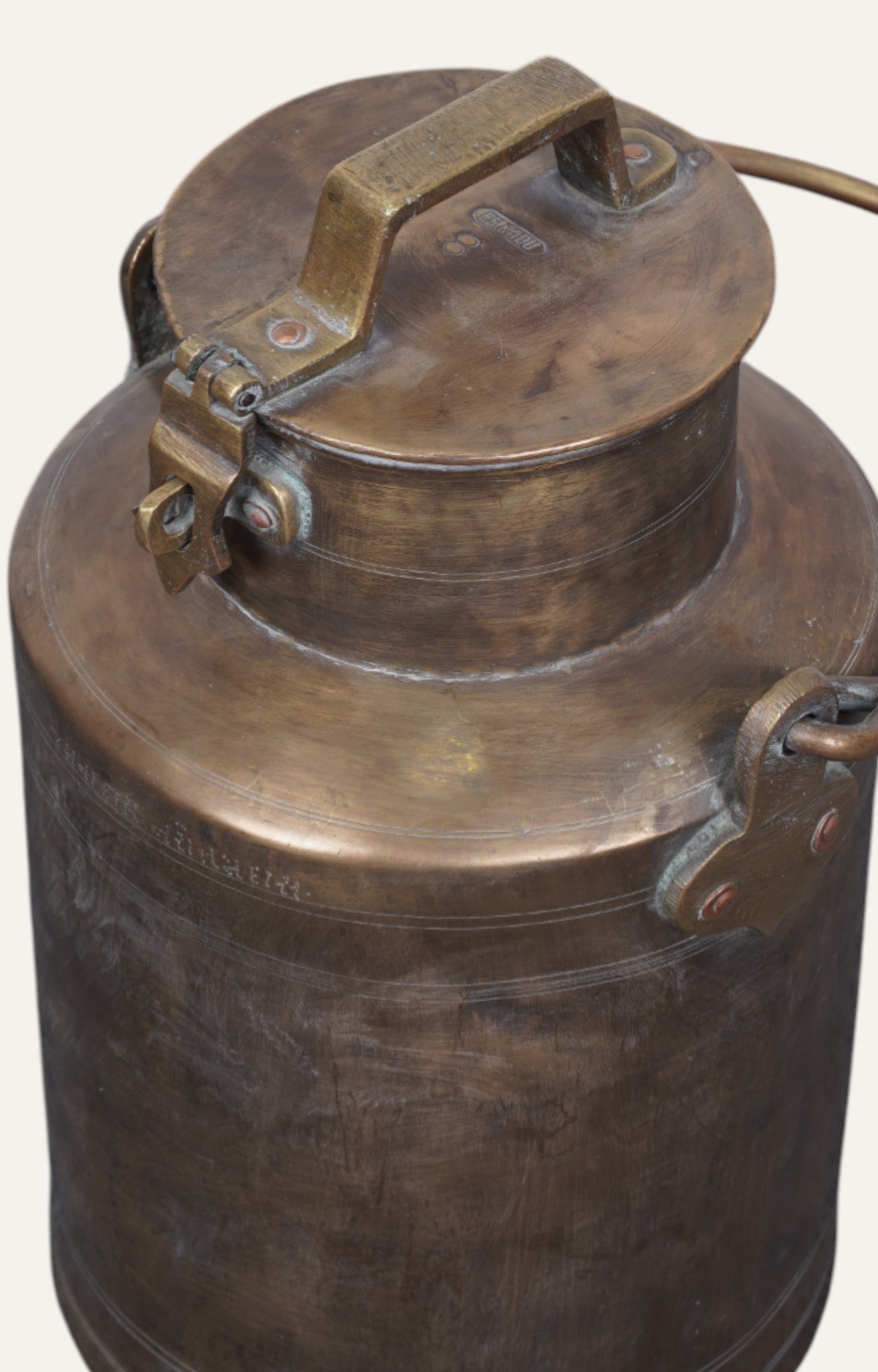 Vintage Brass Milk Can with Script Detailing