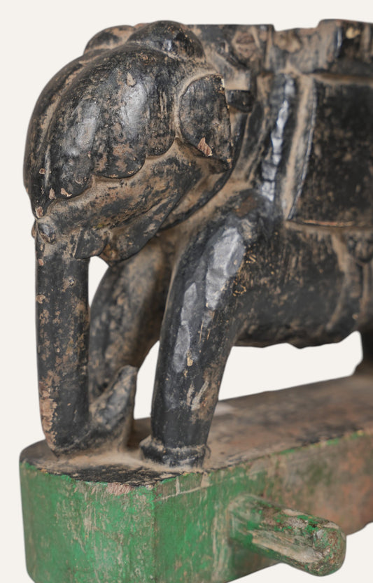 Pull-Along Elephant Statue in Black Teak