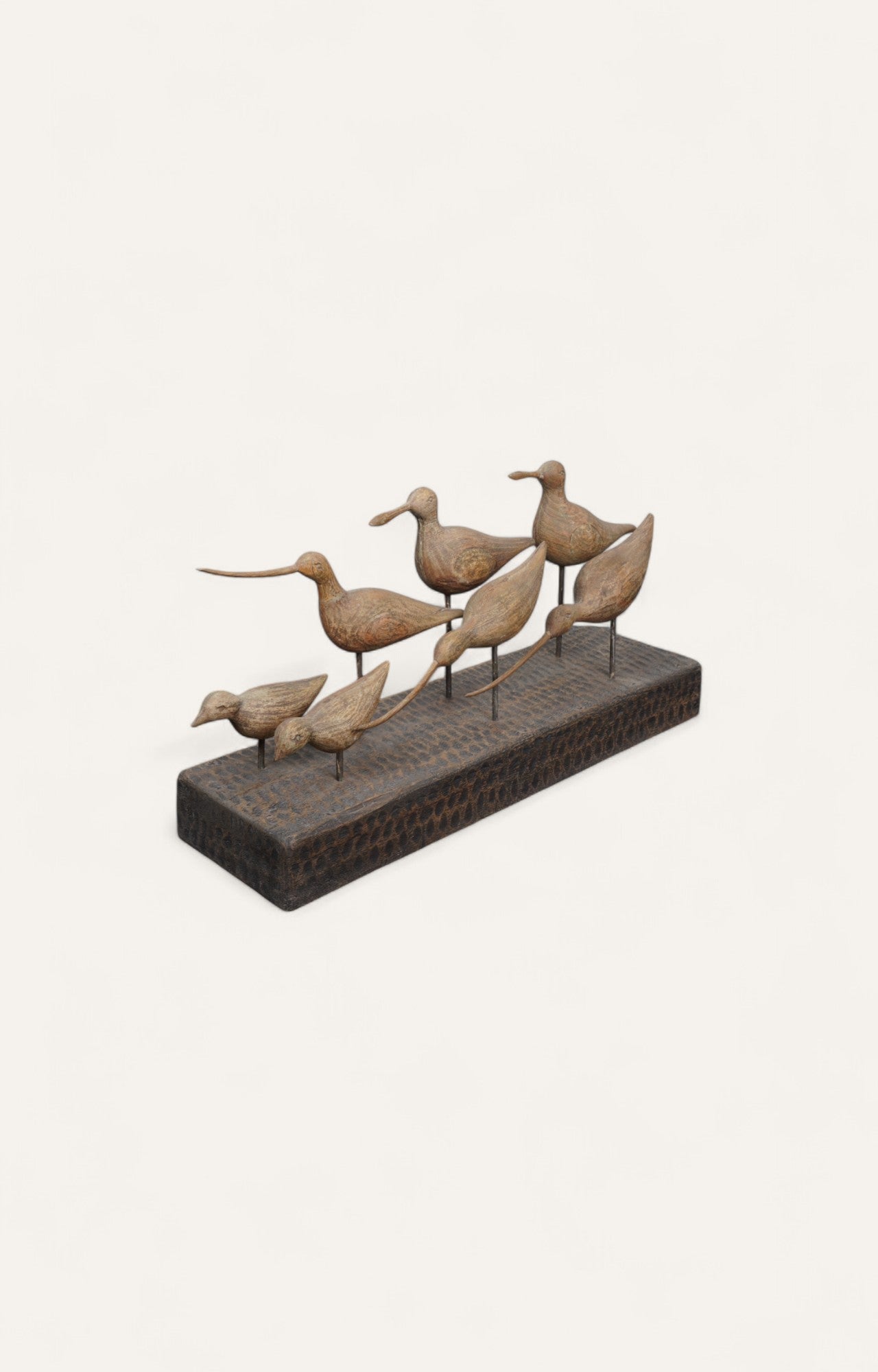 Wooden Shorebird Sculpture Set on Block Base